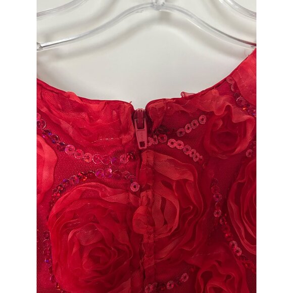 Red Girls Sleeveless Dress With Rosette & Sequin Details Tulle Skirt Back Zip Si - Picture 9 of 10